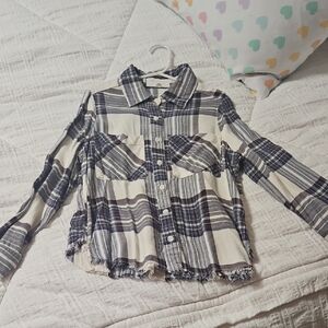 Bella Dahl Navy and Cream Kids Button-Down Shirt Size 10
